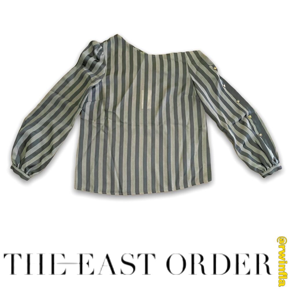 The East Order Harper Top Striped Deep Emerald off Shoulder Blouse Size Small